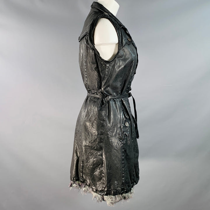 GIORGIO BRATO Size 6 Black Leather Double Breasted Belted Longline Vest