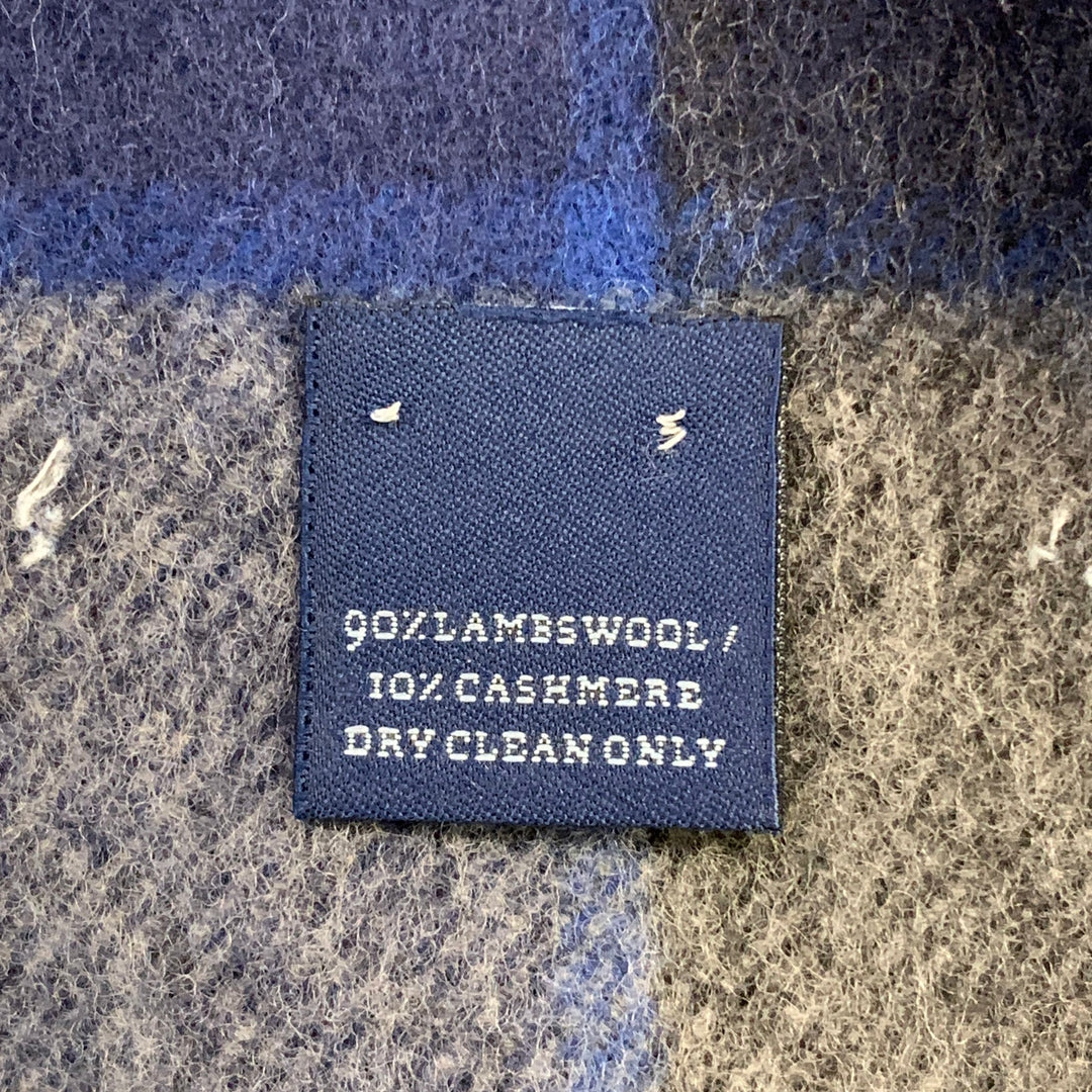 NO BRAND Blue Grey Plaid Lambswool Cashmere Fringe Scarf