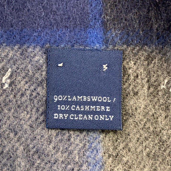 NO BRAND Blue Grey Plaid Lambswool Cashmere Fringe Scarf