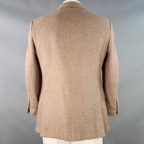 ERMENEGILDO ZEGNA Size 42 Beige Taupe Herringbone Cashmere Silk Sport Coat