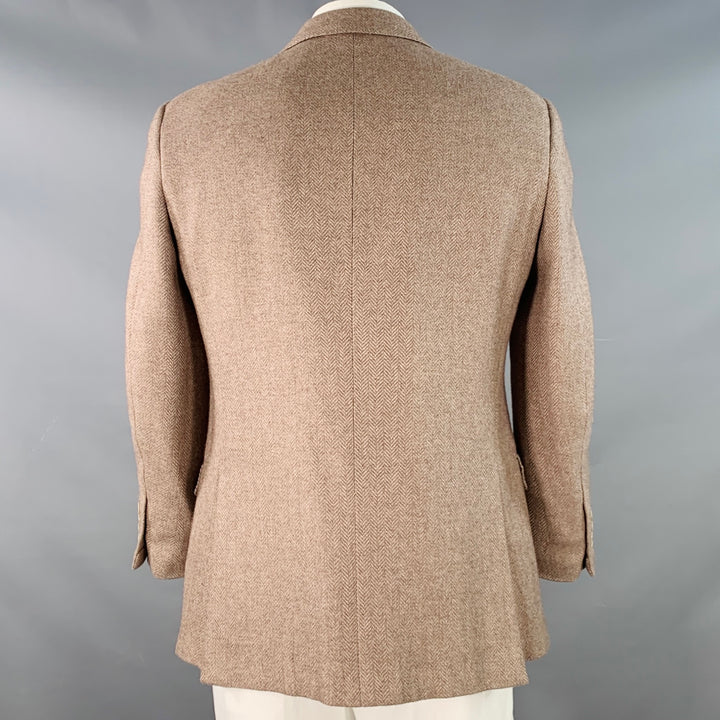 ERMENEGILDO ZEGNA Size 42 Beige Taupe Herringbone Cashmere Silk Sport Coat