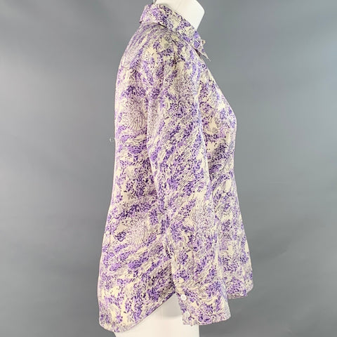 JIL SANDER Size 2 Purple White Cupro Silk Abstract Casual Top