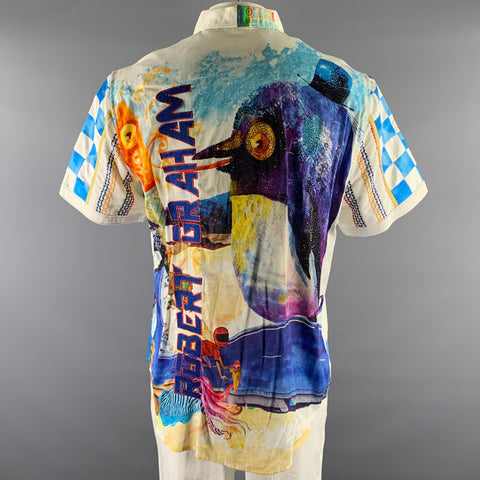 ROBERT GRAHAM Size XXL White Racecar Short Sleeve Shirt