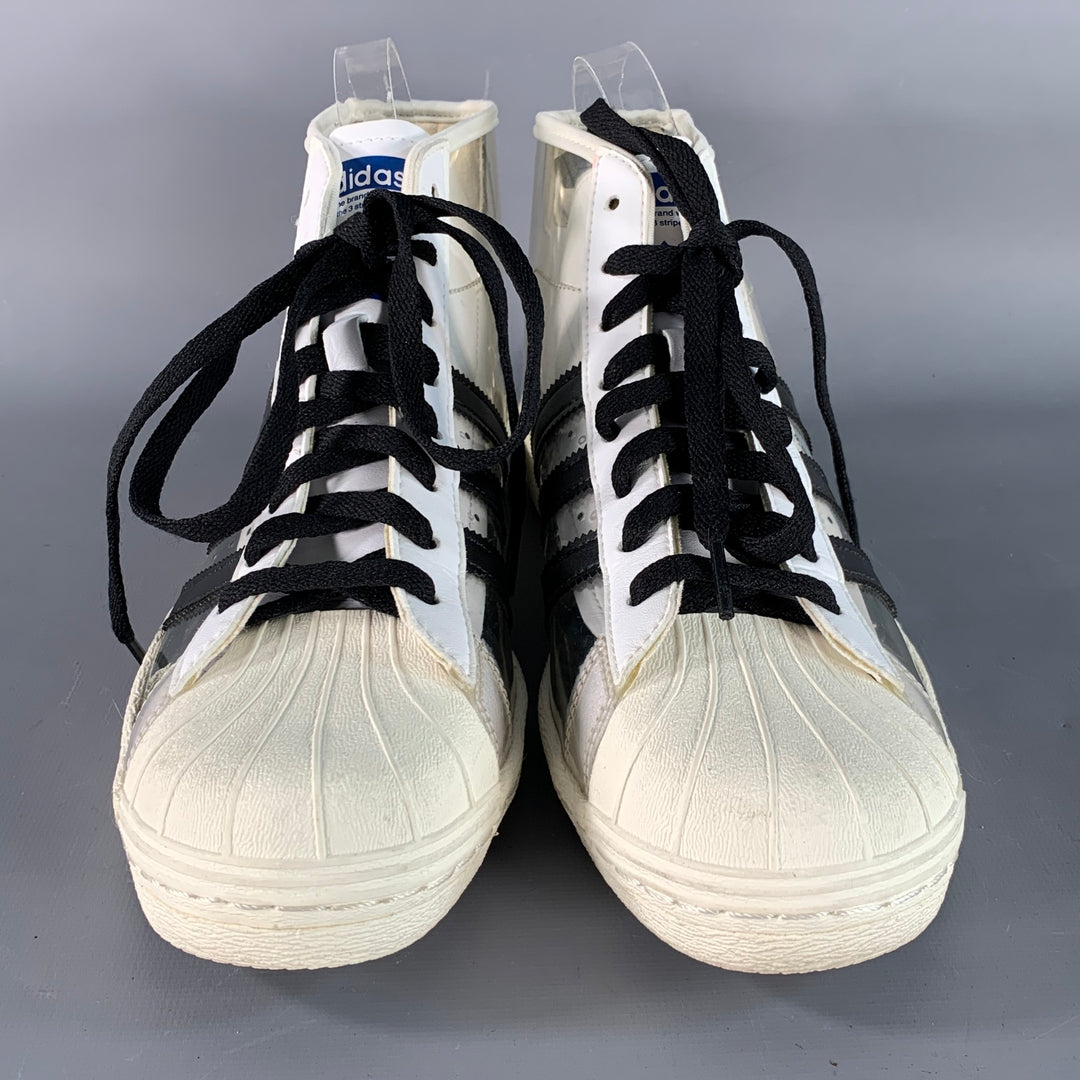 ADIDAS Size 9 White Black See-Through Acetate Ankle Sneakers Sui Generis Designer Consignment ADIDAS Size 9 White Black See-Through Acetate Ankle Sneakers Sui Generis Designer Consignment