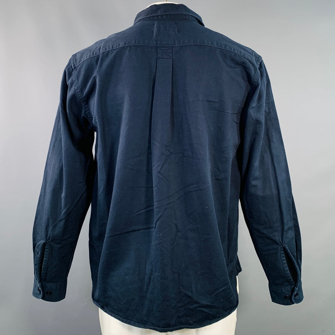 MERZ B. SCHWANEN Size XL Navy Twill Cotton One Pocket Long Sleeve Shirt
