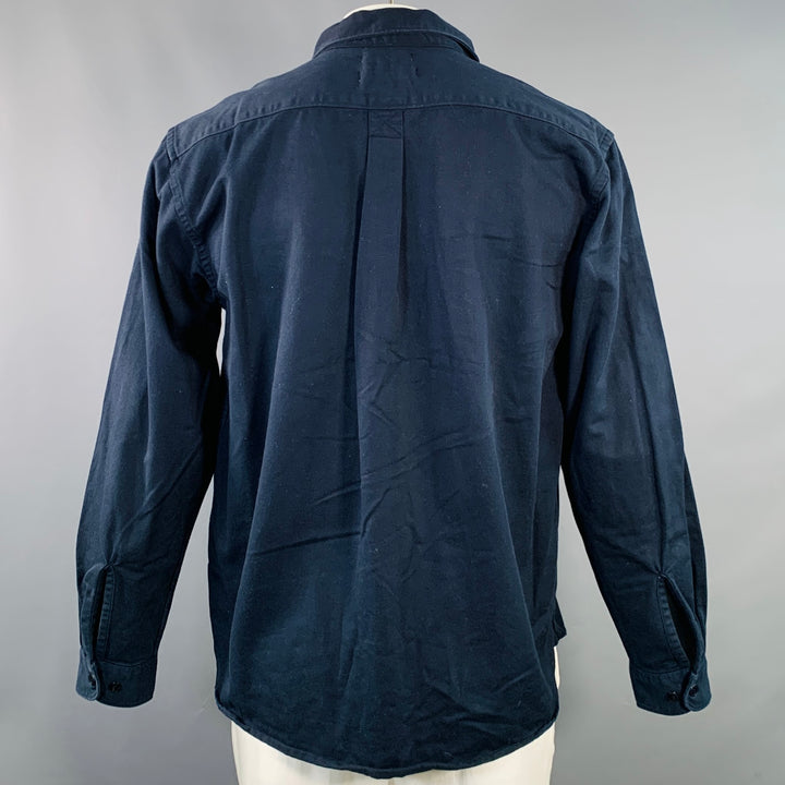 MERZ B. SCHWANEN Size XL Navy Twill Cotton One Pocket Long Sleeve Shirt