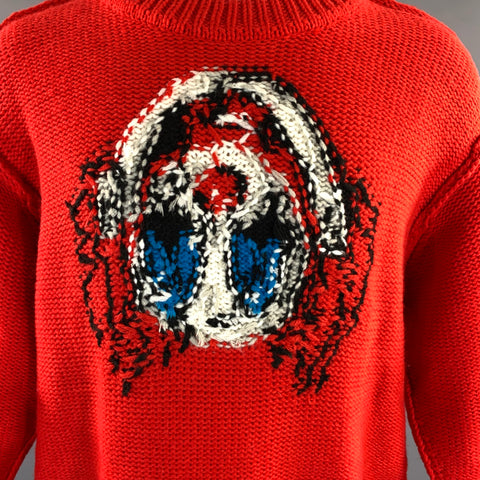 DOUBLET Size M Red Black & White Knitted Wool & Acrylic Crew Neck Sweater
