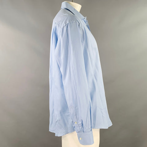 ERMENEGILDO ZEGNA Size L Blue Cotton Spread Collar Long Sleeve Shirt