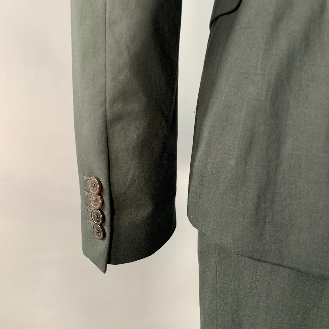 DRIES VAN NOTEN Size 34 Dark Green Cotton Twill Notch Lapel Suit