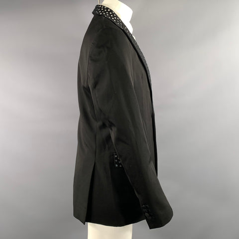 MOSCHINO Chest Size 34 Black Sequined Wool Blend Sport Coat