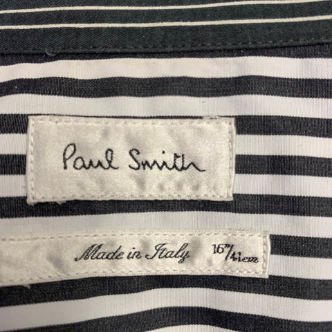 PAUL SMITH Size M Black Cream Stripe Pleated Cotton Blend Long Sleeve Shirt