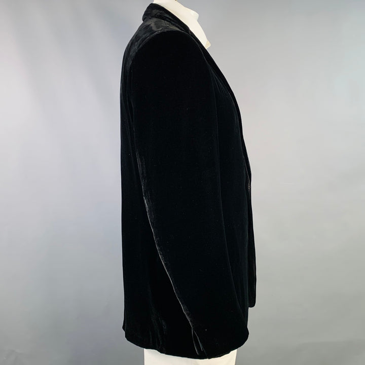 MASATOMO Size XL Black Velvet Viscose Silk Notch Lapel Sport Coat