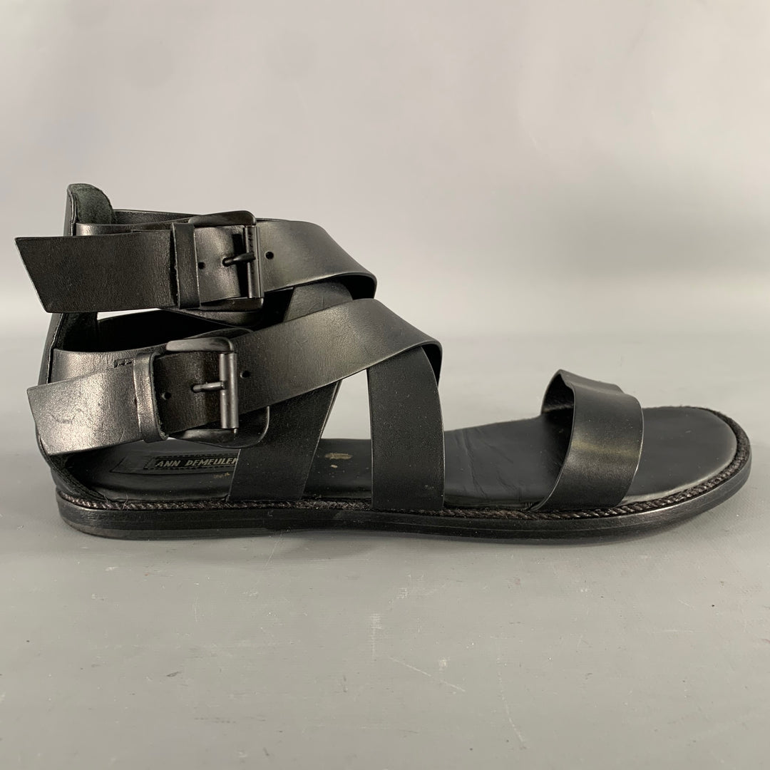 ANN DEMEULEMEESTER Size 9 Black Leather Strappy Sandals
