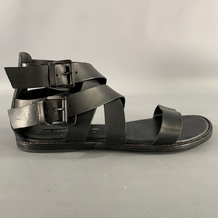 ANN DEMEULEMEESTER Size 9 Black Leather Strappy Sandals