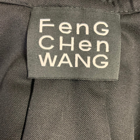 FENG CHEN WANG Size L Black Wool Raw Edge Puffer Hooded Vest
