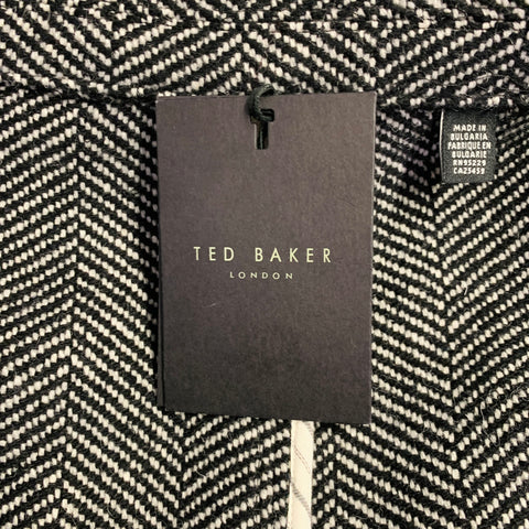 TED BAKER Size XXL MMO Travers Black White Herringbone Wool Blend Coat