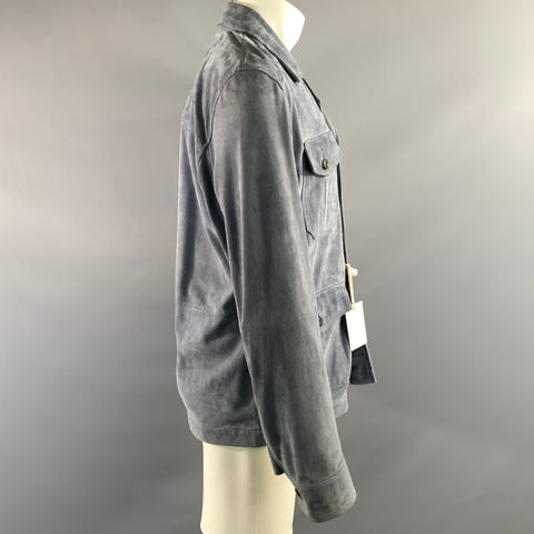 L.B.M. 1911 Chest Size 40 Size M Blue 59005/4 2894 Leather Button Up Jacket