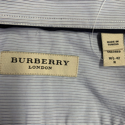 BURBERRY LONDON Size 42 White Light Blue Stripe Cotton Long Sleeve Shirt
