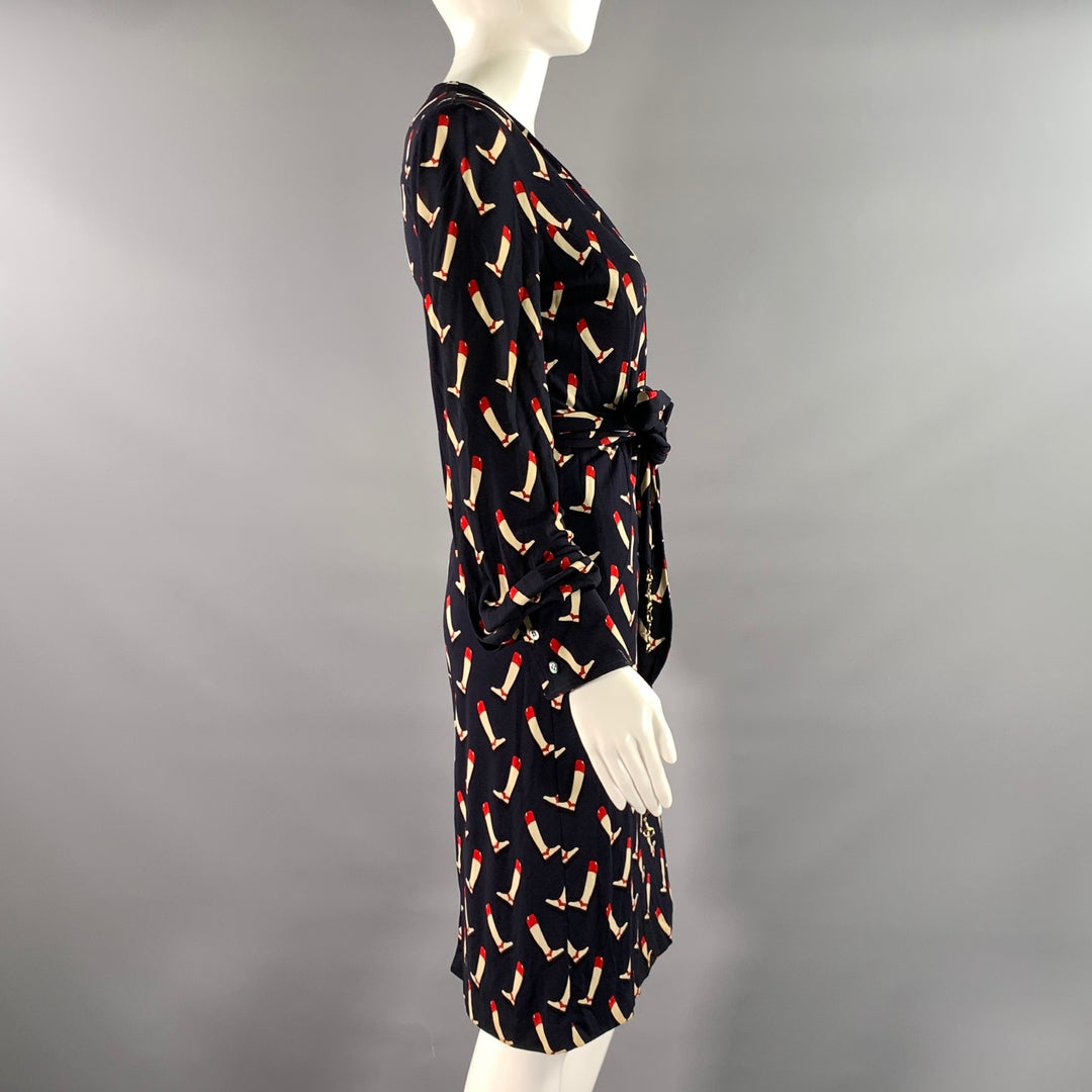 GUCCI Size 2 Navy Red Silk Riding Boots Wrap Knee-Length Dress
