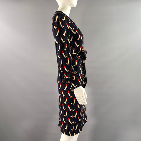GUCCI Size 2 Navy Red Silk Riding Boots Wrap Knee-Length Dress