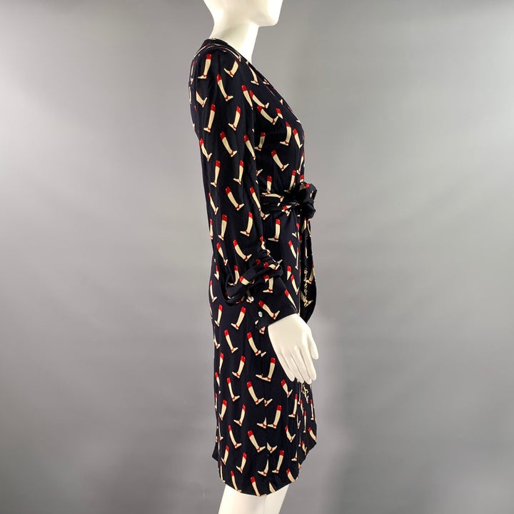 GUCCI Size 2 Navy Red Silk Riding Boots Wrap Knee-Length Dress
