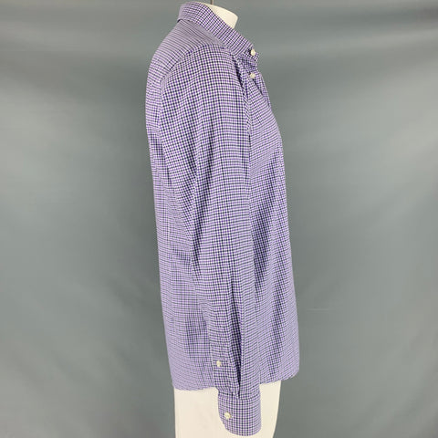 ETON Size 44 Purple Black White Checkered Cotton Slim Fit Long Sleeve Shirt