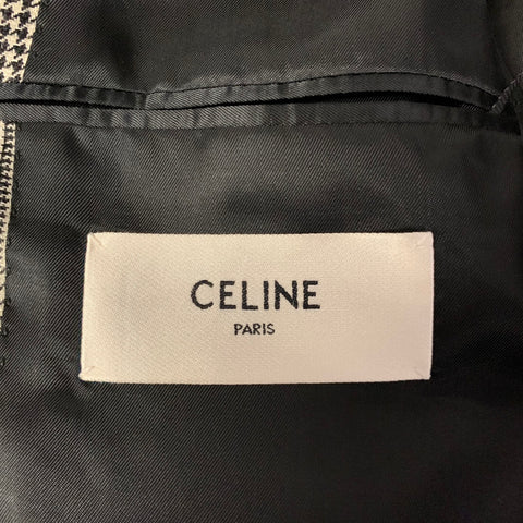 CELINE Size 44 Grey Black Glen Check Wool Linen Notch Lapel Sport Coat