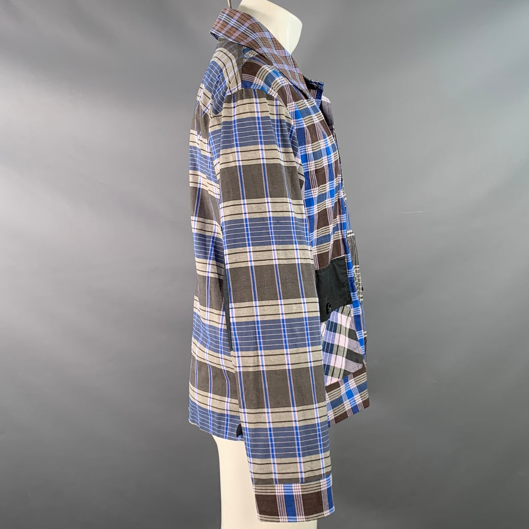 NICHOLAS DALEY Size M Blue Brown Plaid Cotton Side Ties Shirt Jacket