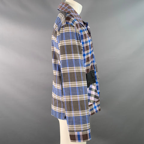 NICHOLAS DALEY Taille M Chemise Veste Coton Carreaux Bleu Marron Liens Côtés
