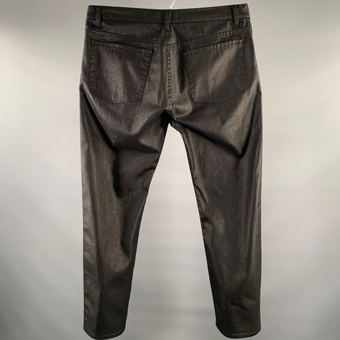 JOHN VARVATOS Size 36 Black Waxed Polyester Blend Button Fly Jeans