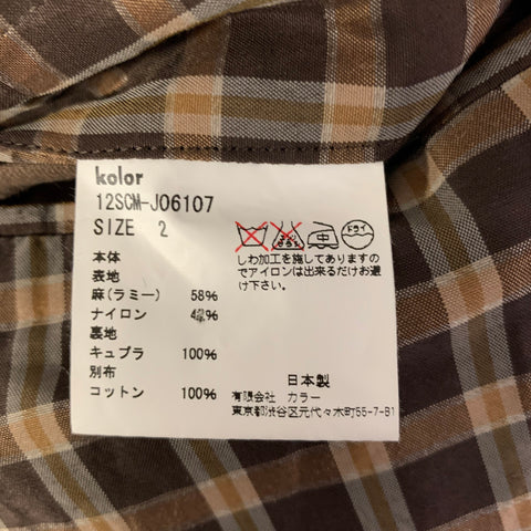 KOLOR Size 38 Brown Camel Plaid Ramie Nylon Notch Lapel Sport Coat