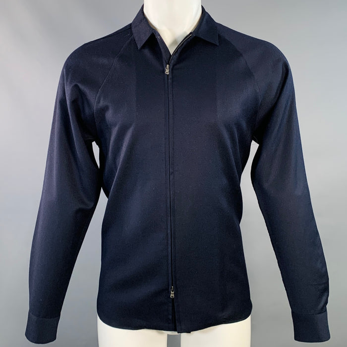 EMPORIO ARMANI Size S Navy Wool Blend Long Sleeve Shirt