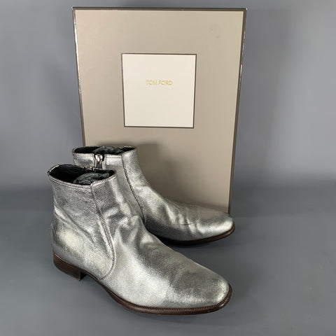 TOM FORD Taurus Size 7 Silver Metallic Leather Boots