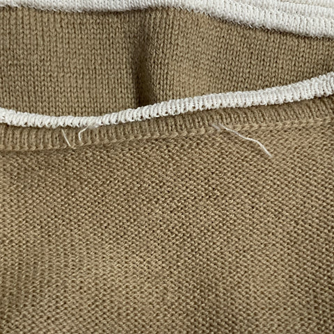 GIORGIO ARMANI Taille S Haut décontracté sans manches en mélange de laine mérinos texturée à rayures beige et blanc