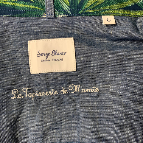 SERGE BLANCO Size L Blue Green Multi Floral Cotton Long Sleeve Shirt
