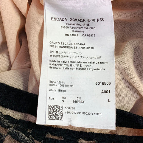 ESCADA Taille L Noir Nude Mélange Viscose Rayures Texturées Manches 3/4 Col Rond Top Décontracté