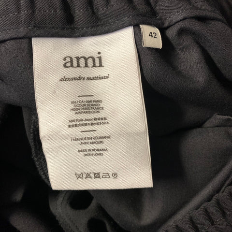 AMI Size 42 Black Polyester Blend Elastic Waistband Casual Pants