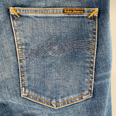 NUDIE JEANS Size 30 Lean Dean Blue Contrast Stitch Cotton Blend Slim Straight Jeans