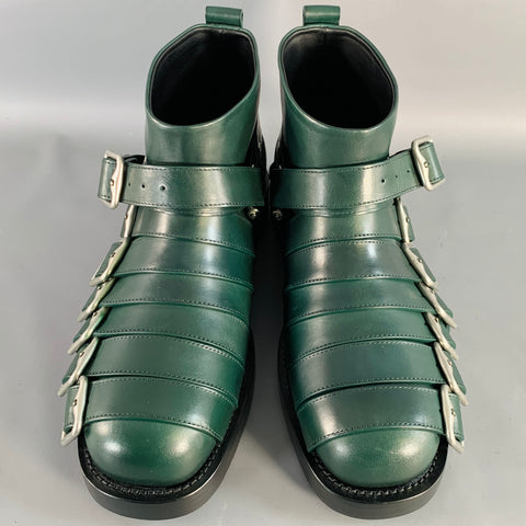 BURBERRY Size 9.5 Forest Green Leather Pull On Belted Boots