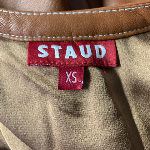 STAUD Size XS Brown Faux Leather A Line Long Dress