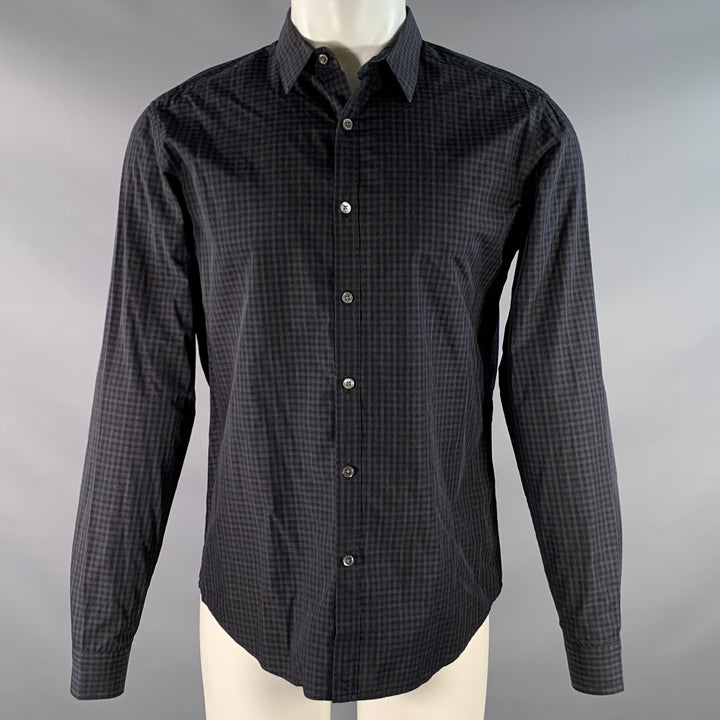 THEORY Size M Black Charcoal Checkered Cotton Long Sleeve Shirt