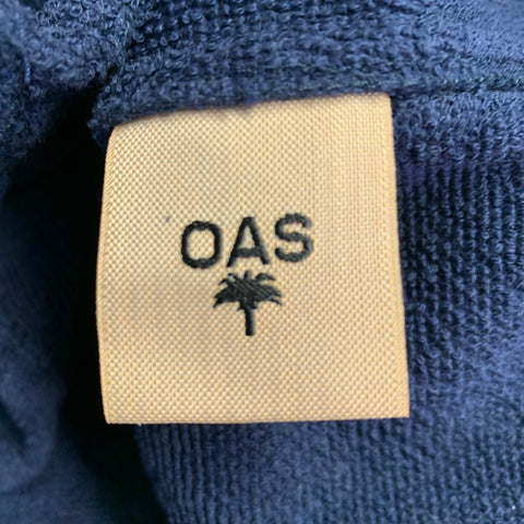 OAS Size M Navy Diamond Cotton Terry Camp Beach Cover Up Short Sleeve Shirt