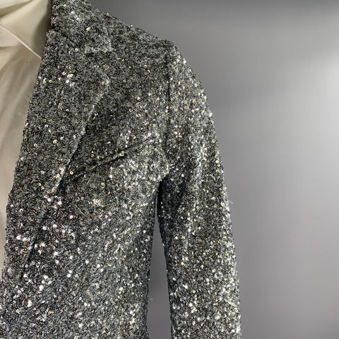 ZADIG & VOLTAIRE Chest Size 34 Silver Sequined Polyester Notch Lapel Sport Coat