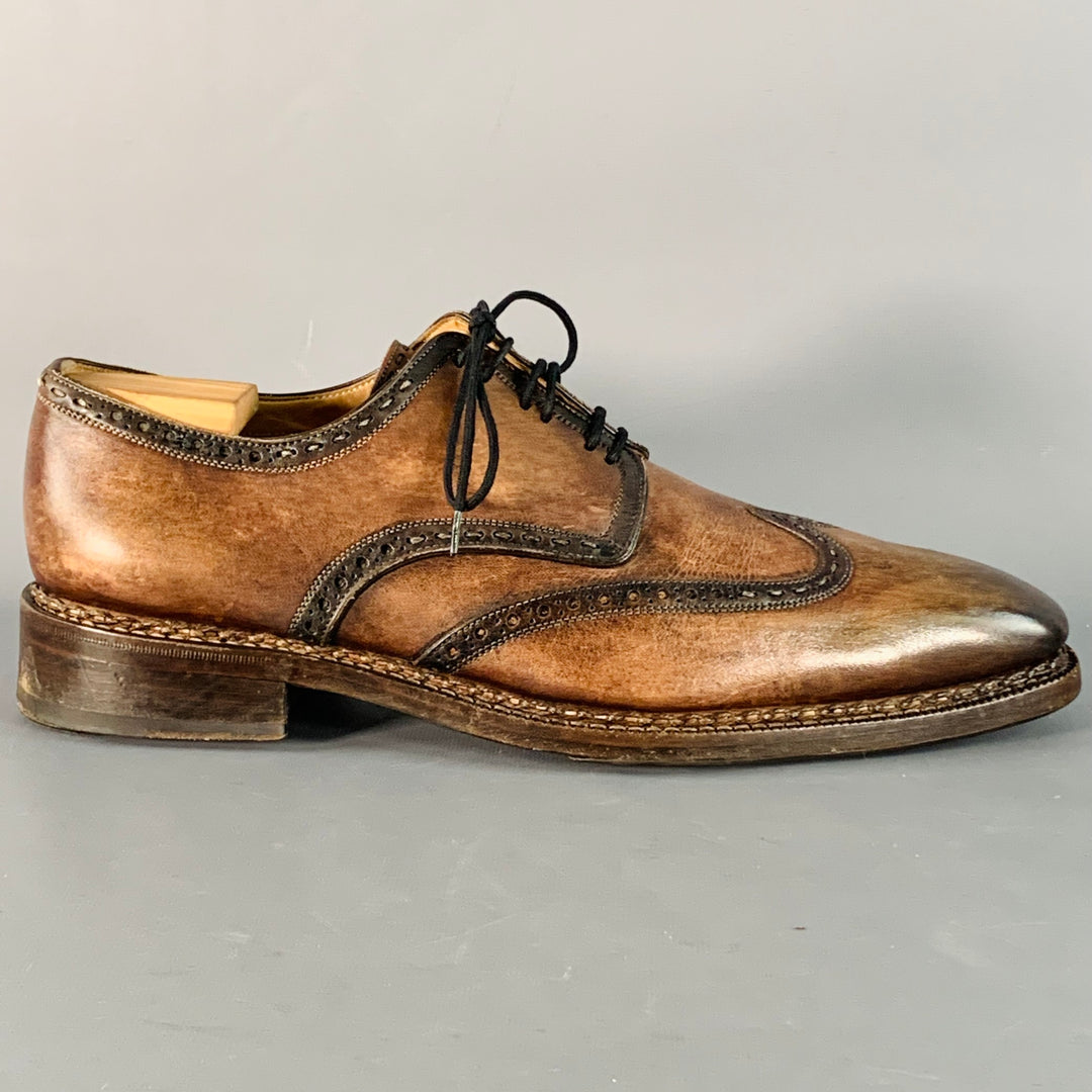 CALZOLERIA HARRIS Size 11 Brown Taupe Leather Wingtip Derby Lace-Up Shoes