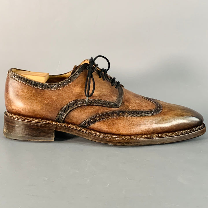 CALZOLERIA HARRIS Size 11 Brown Taupe Leather Wingtip Derby Lace-Up Shoes