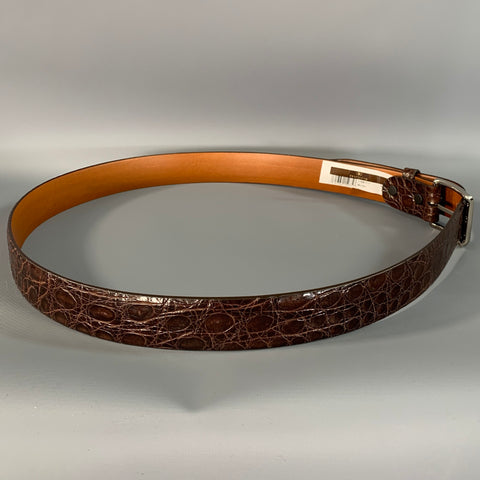TRAFALGAR Size 42 Brown Croc Embossed Crocodile Belt