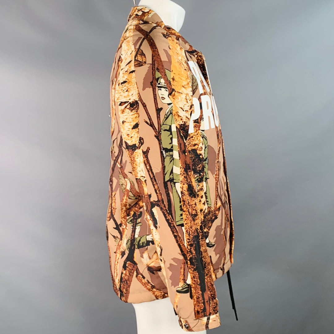 RIPNREPAIR Size S Beige Brown White Camo Polyester Snaps Jacket