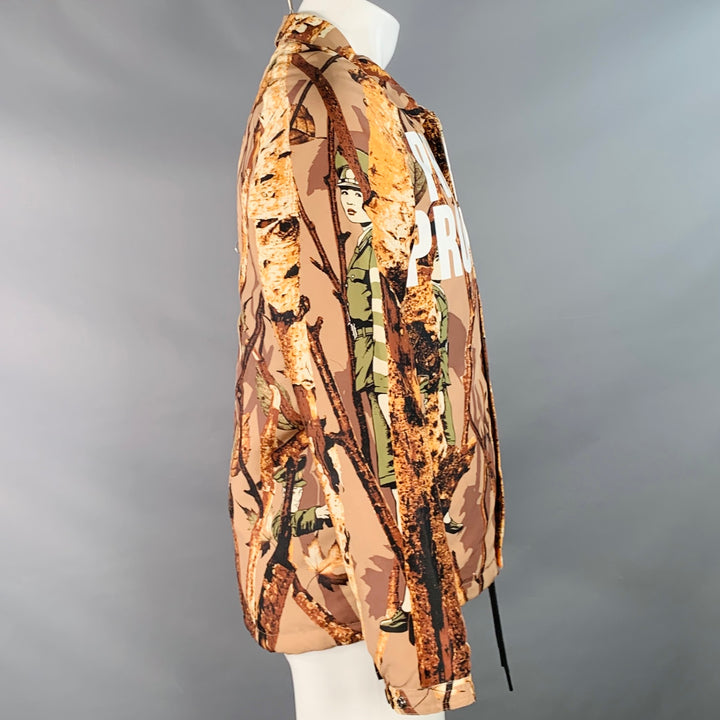 RIPNREPAIR Size S Beige Brown White Camo Polyester Snaps Jacket