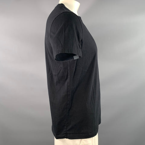 PRADA Size L Black Patchwork Cotton Crew-Neck T-shirt