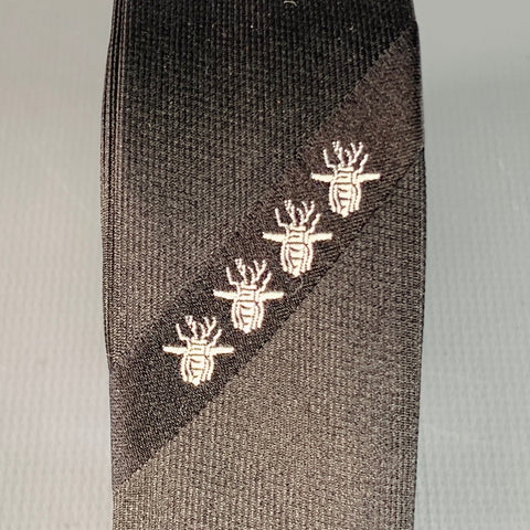 DIOR HOMME by HEDI SLIMANE SS04 Rare Vintage Strip Black White Embroidered Silk Skinny Tie